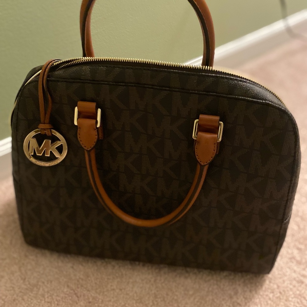 Michael Kors Dark Brown Satchel with Tan Accents